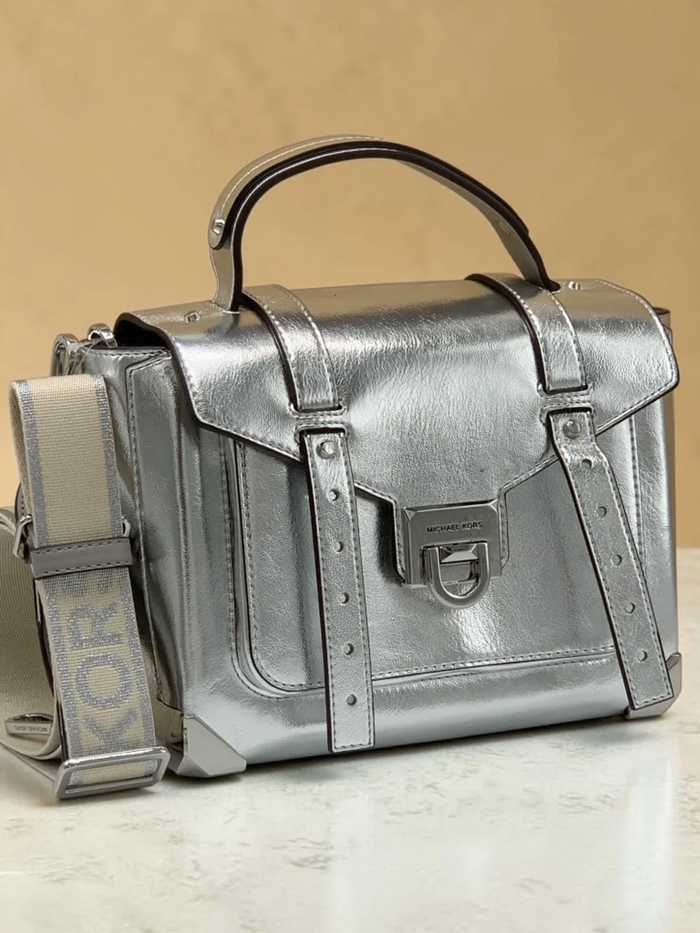 Michael Kors Manhattan Medium Patent Faux Leather Satchel in Black - Picture 1 of 13